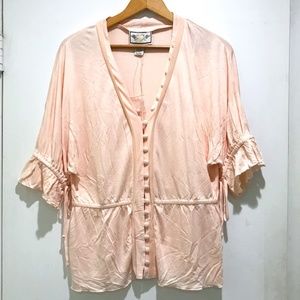 NWOT Two of Us Ruffled Pink Ribbon Tie Blouse